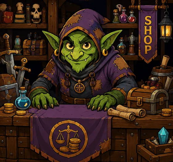 Grimbold the goblin shopkeeper